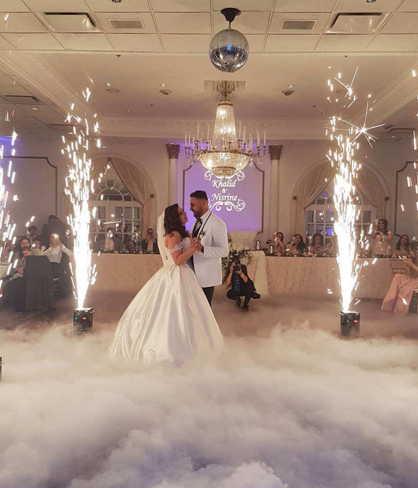 Cold sparks machine rental, & fog machine rental with a couple dancing