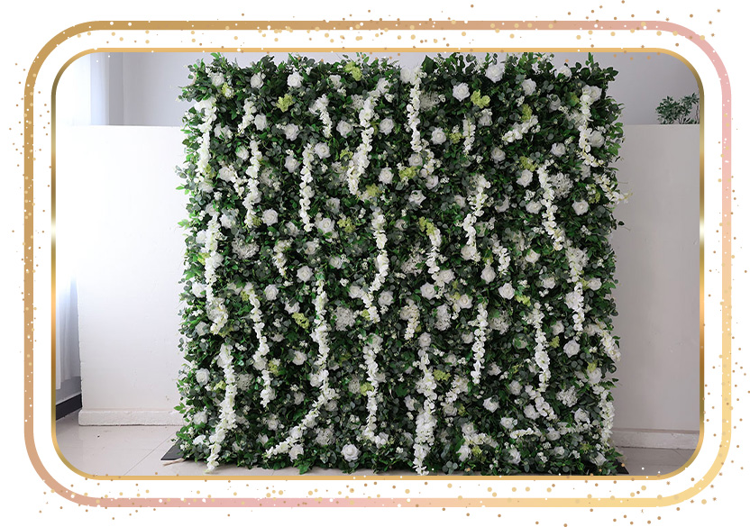 green and white flower wall rentals atlanta